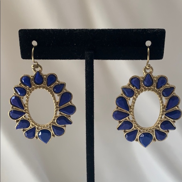 BEAUTIFUL BLUE&GOLD COLORED TEARDROP EARRINGS - Picture 4 of 8